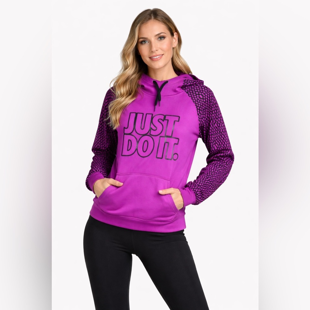 Nike Therma-Fit “Just Do It” Hoodie Purple Black Polka Dot Women’s